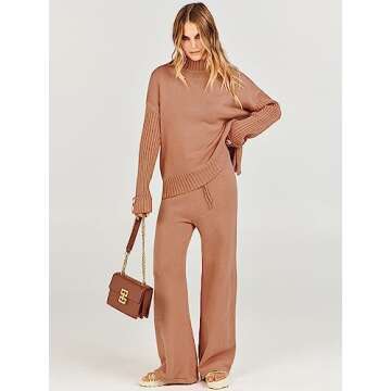 ANRABESS Women's 2 Piece Outfit Sweater Lounge Sets Long Sleeve Knit Pullover Wide Leg Pant Tracksuit Loungewear 2024 Fashion Small