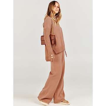 ANRABESS Women's 2 Piece Outfit Sweater Lounge Sets Long Sleeve Knit Pullover Wide Leg Pant Tracksuit Loungewear 2024 Fashion Small