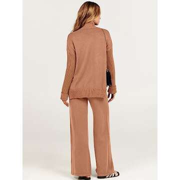 ANRABESS Women's 2 Piece Outfit Sweater Lounge Sets Long Sleeve Knit Pullover Wide Leg Pant Tracksuit Loungewear 2024 Fashion Small