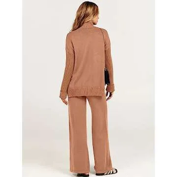 ANRABESS Women's 2 Piece Outfit Sweater Lounge Sets Long Sleeve Knit Pullover Wide Leg Pant Tracksuit Loungewear 2024 Fashion Small