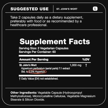 1,000mg Ultra High Strength St. John's Wort Capsules (Non-GMO) - 7X Concentrated Extract - 0.3% Hypericin - Highly Purified and Bioavailable - 120 Capsules