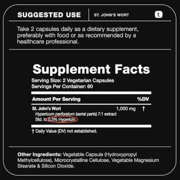 1,000mg Ultra High Strength St. John's Wort Capsules (Non-GMO) - 7X Concentrated Extract - 0.3% Hypericin - Highly Purified and Bioavailable - 120 Capsules
