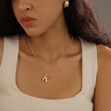 Gold Bubble Letter Necklace Stylish Custom Initial Jewelry