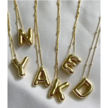 Gold Bubble Letter Necklace Stylish Custom Initial Jewelry