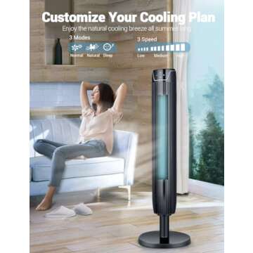 Aikoper Tower Fan, Oscillating Quiet Cooling Fan Tower with LED Display, Timer and Remote, Built-in 3 Modes and Speed Settings, Portable Stand Floor Fans Safe for Children Bedroom and Home Office Use