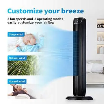 Aikoper Tower Fan, Oscillating Quiet Cooling Fan Tower with LED Display, Timer and Remote, Built-in 3 Modes and Speed Settings, Portable Stand Floor Fans Safe for Children Bedroom and Home Office Use
