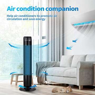 Aikoper Tower Fan, Oscillating Quiet Cooling Fan Tower with LED Display, Timer and Remote, Built-in 3 Modes and Speed Settings, Portable Stand Floor Fans Safe for Children Bedroom and Home Office Use
