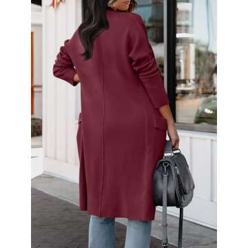 ANRABESS Women's Long Cardigan Sweater 2025 Fall Fashion Casual Oversized Knit Open Front Coatigan Jacket Coat Trendy Outfits Wine Red Small