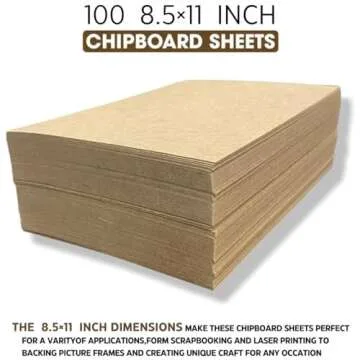 Chipboard Sheets 8.5" x 11" - 100 Sheets 22 Point Recycled Pressed Cardboard - Kraft Cardboard for Scrapbooking, Shipping Insert & Backing Picture Frames