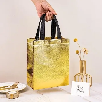 Elegant WRAPAHOLIC Reusable Gold Gift Bags 12 Pack