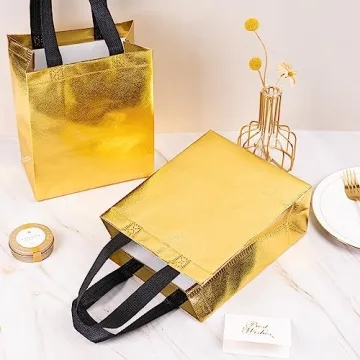 Elegant WRAPAHOLIC Reusable Gold Gift Bags 12 Pack