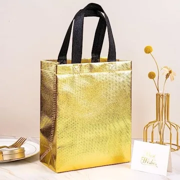 Elegant WRAPAHOLIC Reusable Gold Gift Bags 12 Pack