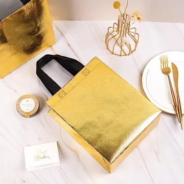 Elegant WRAPAHOLIC Reusable Gold Gift Bags 12 Pack