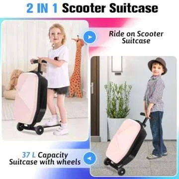Scooter Luggage For Kids & Adults， Hardside Ride On Suitcase For Kids Ages 4-15 Multifunctional Li...