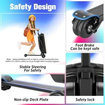 Scooter Luggage For Kids & Adults， Hardside Ride On Suitcase For Kids Ages 4-15 Multifunctional Lightweight Foldable Carry On Luggage With Wheels Ride On For Children Teenagers (Light Pink, 20")