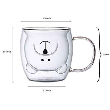 Amyhome Cute Mugs Bear Coffee Cup Double Wall Insulated Glass, Espresso Cup, Milk Cup, Tea Cup, Vale...