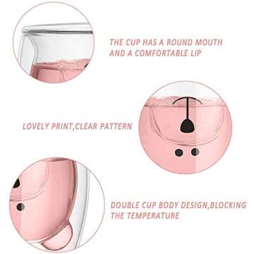 Amyhome Cute Mugs Bear Coffee Cup Double Wall Insulated Glass, Espresso Cup, Milk Cup, Tea Cup, Valentine's Day Christmas Birthday Gifts for Children and Adults