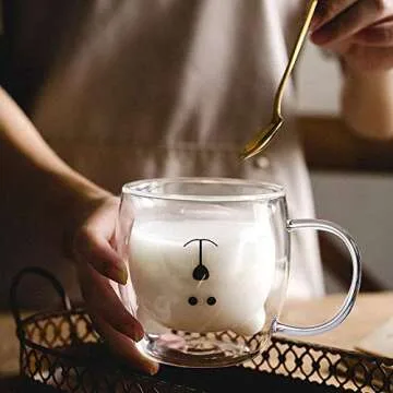 Amyhome Cute Mugs Bear Coffee Cup Double Wall Insulated Glass, Espresso Cup, Milk Cup, Tea Cup, Valentine's Day Christmas Birthday Gifts for Children and Adults