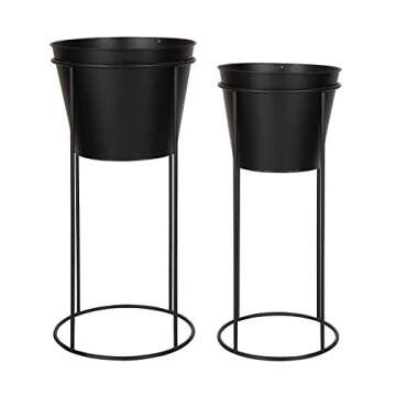 Kate and Laurel Sheely Decorative Modern Metal Planter Stands with Removeable Buckets Style Pots, Set of 2, Black