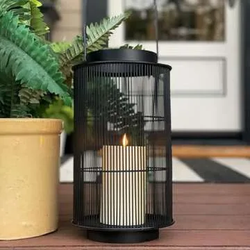 LampLust Outdoor Lantern Decorative Outdoor Patio Decor, 12 Inch Candle Lantern, Black Metal, Outdoor Lanterns for Patio Waterproof, Battery Included, Modern Farmhouse Front Porch Decor