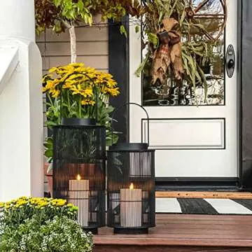 LampLust Outdoor Lantern Decorative Outdoor Patio Decor, 12 Inch Candle Lantern, Black Metal, Outdoor Lanterns for Patio Waterproof, Battery Included, Modern Farmhouse Front Porch Decor