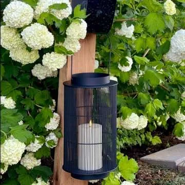 LampLust Outdoor Lantern Decorative Outdoor Patio Decor, 12 Inch Candle Lantern, Black Metal, Outdoor Lanterns for Patio Waterproof, Battery Included, Modern Farmhouse Front Porch Decor