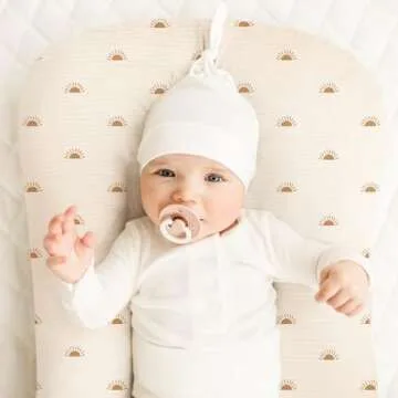 Konssy Muslin Baby Lounger Cover 2 Pack, 100% Cotton Newborn Lounger Cover, Soft and Breathable Baby Nest Slipcover for Boys Girls (Camel,Sun)