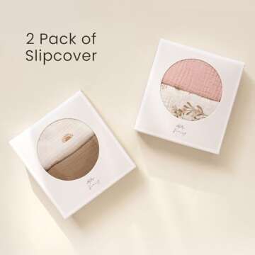 Konssy Muslin Baby Lounger Cover 2 Pack, 100% Cotton Newborn Lounger Cover, Soft and Breathable Baby Nest Slipcover for Boys Girls (Camel,Sun)