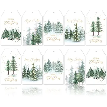 Whaline 120Pcs Watercolor Christmas Gift Tags with Gold Foil and Rope