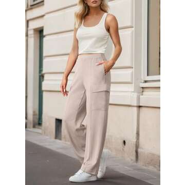 Womens Sweatpants Wide Leg Cargo Pants Fall Fashion Outfits Sweats Baggy Winter Clothes Parachute Joggers Apricot