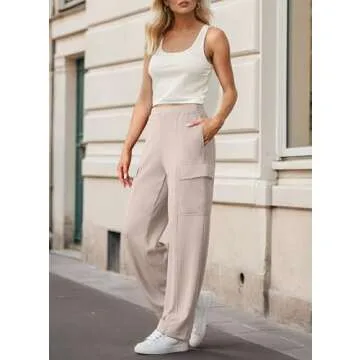 Womens Sweatpants Wide Leg Cargo Pants Fall Fashion Outfits Sweats Baggy Winter Clothes Parachute Joggers Apricot