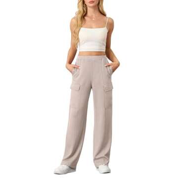 Womens Sweatpants Wide Leg Cargo Pants Fall Fashion Outfits Sweats Baggy Winter Clothes Parachute Joggers Apricot