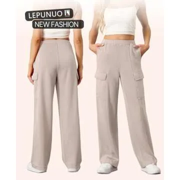 Womens Sweatpants Wide Leg Cargo Pants Fall Fashion Outfits Sweats Baggy Winter Clothes Parachute Joggers Apricot