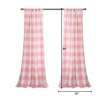 Lush Decor Checker Light Filtering Window Curtain Panel Pair, 84" x 52", Pink