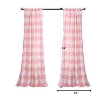 Lush Decor Checker Light Filtering Window Curtain Panel Pair, 84" x 52", Pink