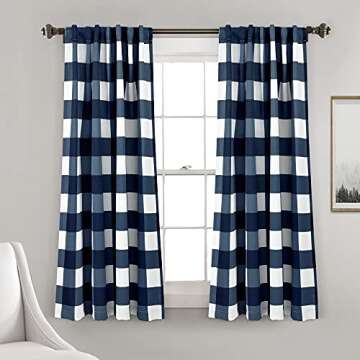 Lush Decor Checker Light Filtering Window Curtain Panel Pair, 84" x 52", Pink