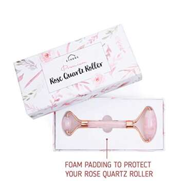 ETHONS Rose Quartz Roller Skincare Tool - Anti-Aging Pink Jade Roller for Face Eyes Neck Body - Real Brazilian Jade Stone - Premium Construction - Cooling and Mineral Healing Massager [Gift Ready]