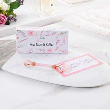 ETHONS Rose Quartz Roller Skincare Tool - Anti-Aging Pink Jade Roller for Face Eyes Neck Body - Real Brazilian Jade Stone - Premium Construction - Cooling and Mineral Healing Massager [Gift Ready]