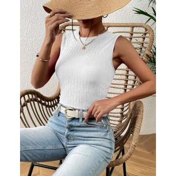 Zeagoo Women's High Neck Tank Top 2025 Summer Casual Ribbed Knit Slim Fitted Basic Textured Sleevele...