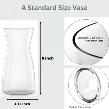 8 inch Premium Quality Vase - Clear Vase, Crystal Glass Flower Vase for Rustic Home Decor, Decorativ...