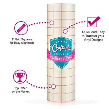 Craftopia vinyl transfer paper tape roll 12 inch x 8 feet clear, red alignment grid application tape for cricut cameo silhouette self adhesive oracal for signs crafts decals medium to high tack