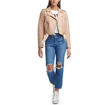 Levi's Women's Faux Leather Belted Motorcycle Jacket (Standard and Plus Sizes), Biscotti, Small