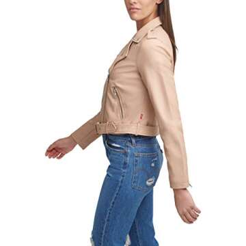 Levi's Women's Faux Leather Belted Motorcycle Jacket (Standard and Plus Sizes), Biscotti, Small
