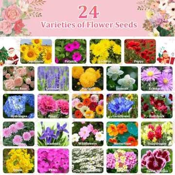 Seeds Advent Calendar 2024 Christmas Countdown - Non-GMO Heirloom Seeds 24 Types of Perennial Flower Seeds for Planting - Unique Christmas Garden Hanging Decoration for Women Adults Kids Family