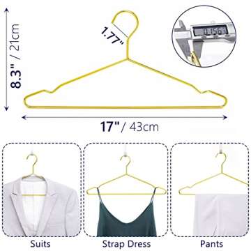 Amber Home 30 Pack 17" Shiny Gold Strong Metal Hanger, Gold Clothes Hangers, Heavy Duty Coat Hangers...