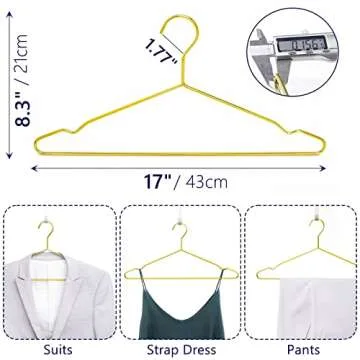 Amber Home 30 Pack 17" Shiny Gold Strong Metal Hanger, Gold Clothes Hangers, Heavy Duty Coat Hangers...