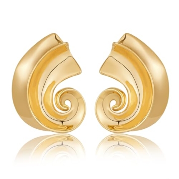 INNERDIVA Gold Spiral Conch Earrings - Chic Statement Jewelry for Trendy Women
