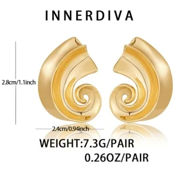 INNERDIVA Gold Spiral Conch Earrings - Elegant Beach Jewelry