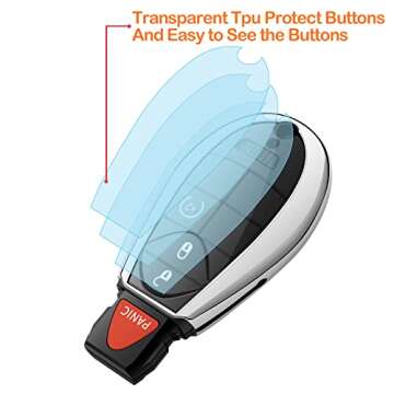 Houking for Dodge Key fob Cover,Soft Protector Case Key Shell with Leather Keychain,Fit for Grand Caravan Charger Challenger Durango Journey Magnum Ram Remote Key,Key Case Silver