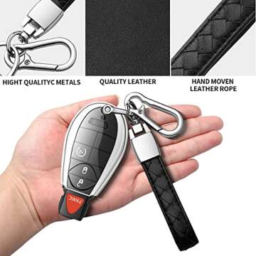 Houking for Dodge Key fob Cover,Soft Protector Case Key Shell with Leather Keychain,Fit for Grand Caravan Charger Challenger Durango Journey Magnum Ram Remote Key,Key Case Silver